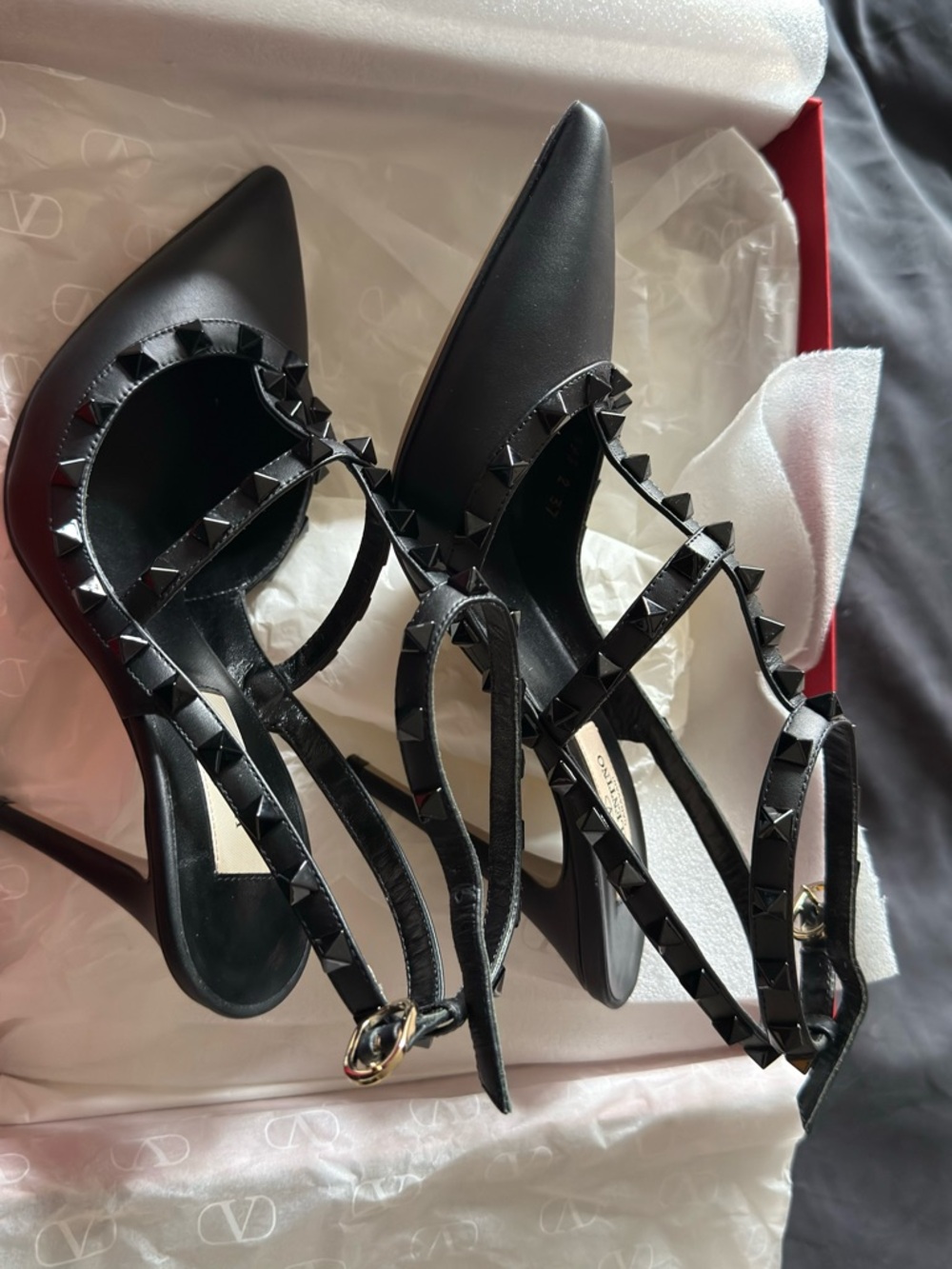 Valentino Black Pyramid-Stud Strappy Heels - Picture 2 of 4